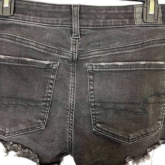American Eagle Hi Rise Shortie Black Distressed Cut Off Goth Jean Shorts sz 6 - Picture 11 of 16